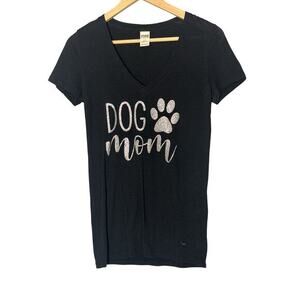 Victoria Secret Pink Dog Mom Black Glitter T-Shirt Size S‎
